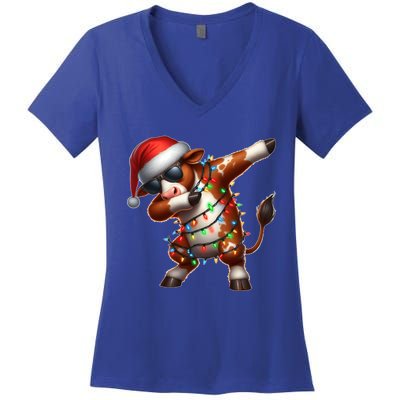 Dabbing Hereford Cattle Farmer Sunglasses Christmas Xmas Gift Women's V-Neck T-Shirt