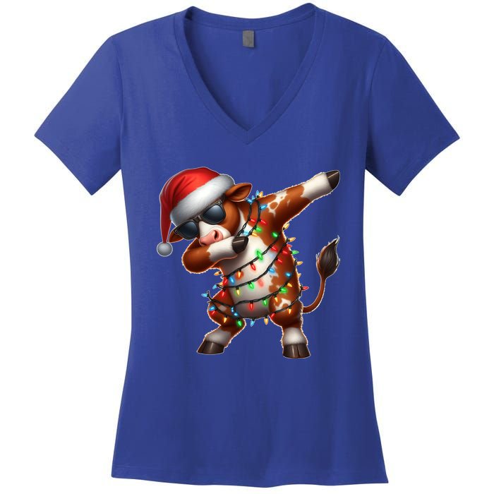 Dabbing Hereford Cattle Farmer Sunglasses Christmas Xmas Gift Women's V-Neck T-Shirt