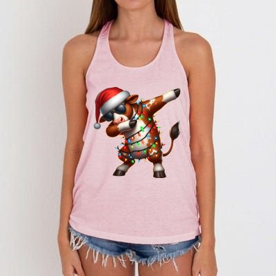 Dabbing Hereford Cattle Farmer Sunglasses Christmas Xmas Gift Women's Knotted Racerback Tank