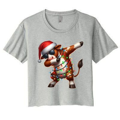 Dabbing Hereford Cattle Farmer Sunglasses Christmas Xmas Gift Women's Crop Top Tee