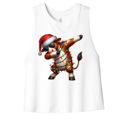 Dabbing Hereford Cattle Farmer Sunglasses Christmas Xmas Gift Women's Racerback Cropped Tank