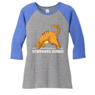 Downward Hu Cat Gift Women's Tri-Blend 3/4-Sleeve Raglan Shirt