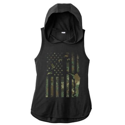 Duck Hunting Camo Men Camouflage Hunter American Flag Ladies PosiCharge Tri-Blend Wicking Draft Hoodie Tank