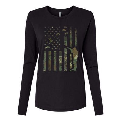 Duck Hunting Camo Men Camouflage Hunter American Flag Womens Cotton Relaxed Long Sleeve T-Shirt