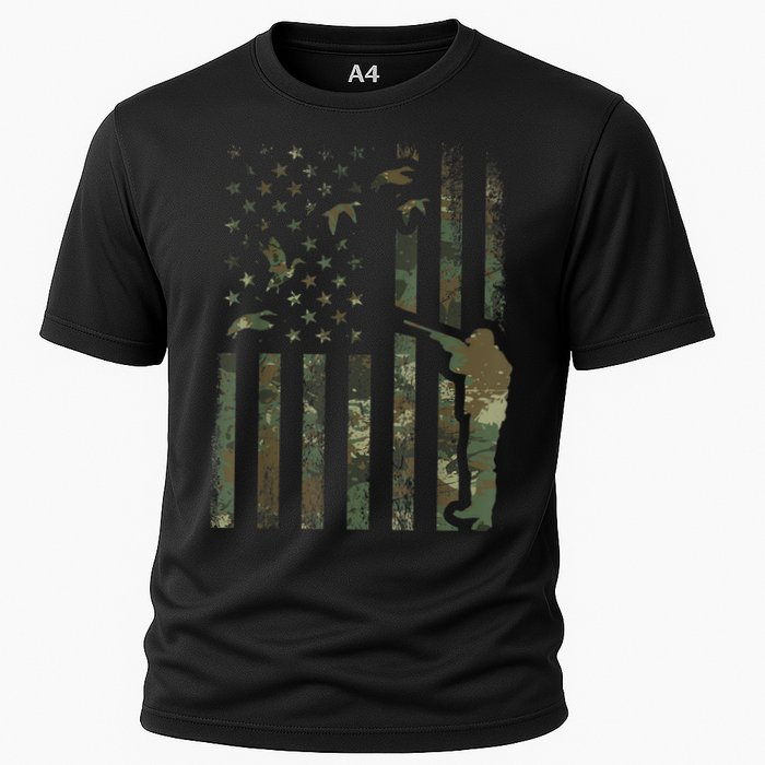 Duck Hunting Camo Men Camouflage Hunter American Flag Cooling Performance Crew T-Shirt