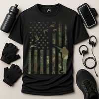 Duck Hunting Camo Men Camouflage Hunter American Flag Cooling Performance Crew T-Shirt