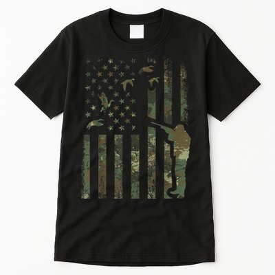 Duck Hunting Camo Men Camouflage Hunter American Flag Tall T-Shirt