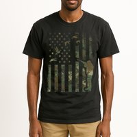 Duck Hunting Camo Men Camouflage Hunter American Flag Tall T-Shirt