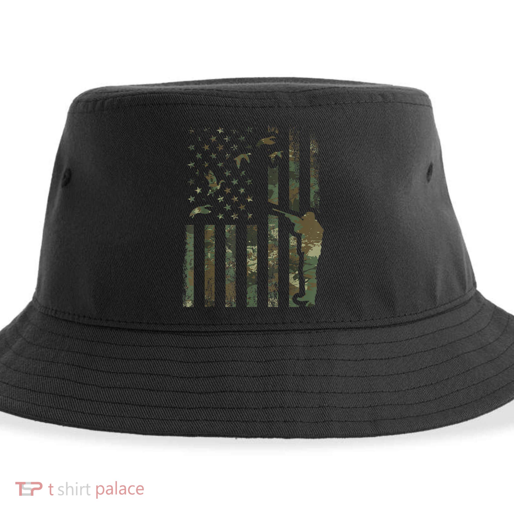 Duck Hunting Camo Men Camouflage Hunter American Flag Sustainable Bucket Hat