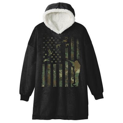 Duck Hunting Camo Men Camouflage Hunter American Flag Hooded Wearable Blanket