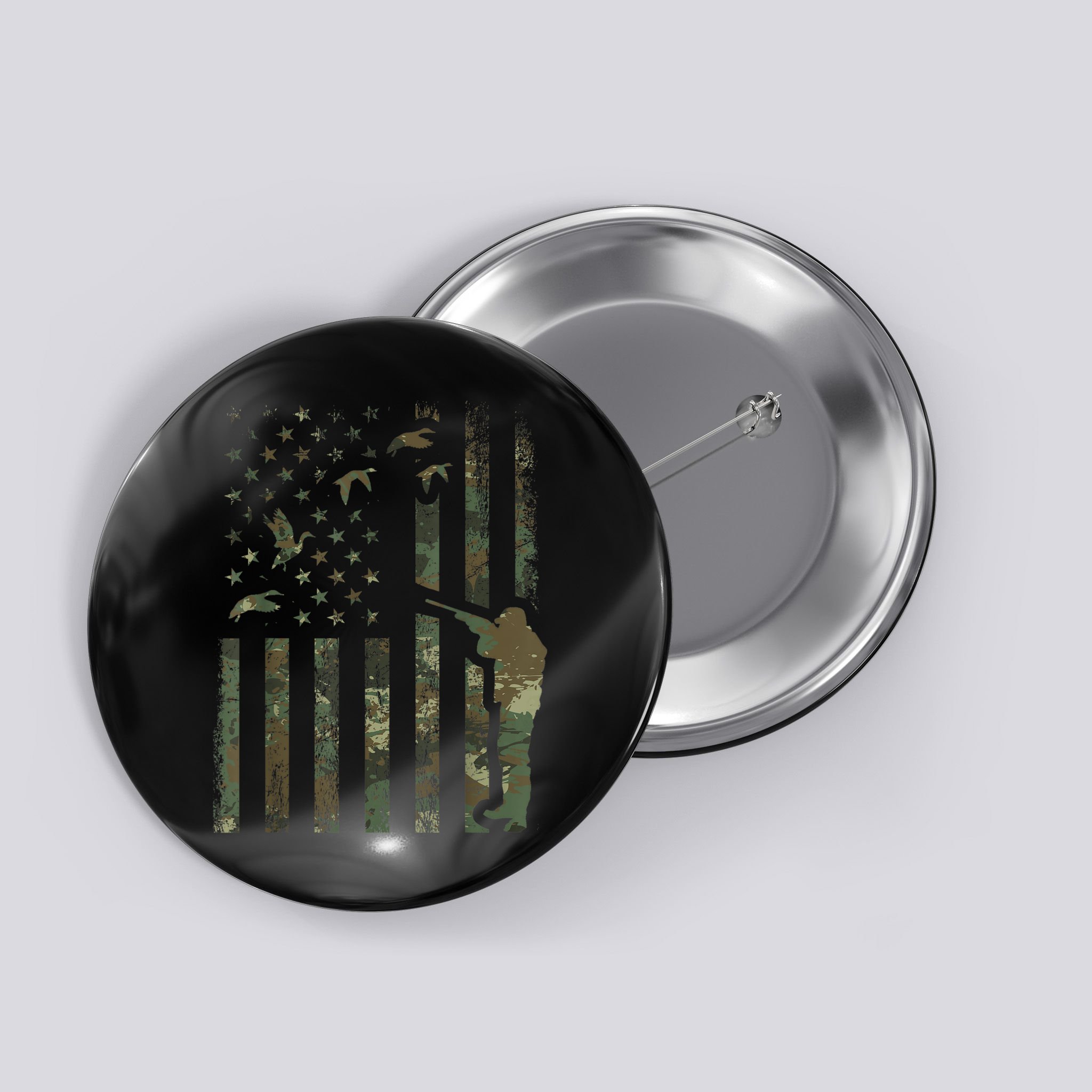 Duck Hunting Camo Men Camouflage Hunter American Flag Button