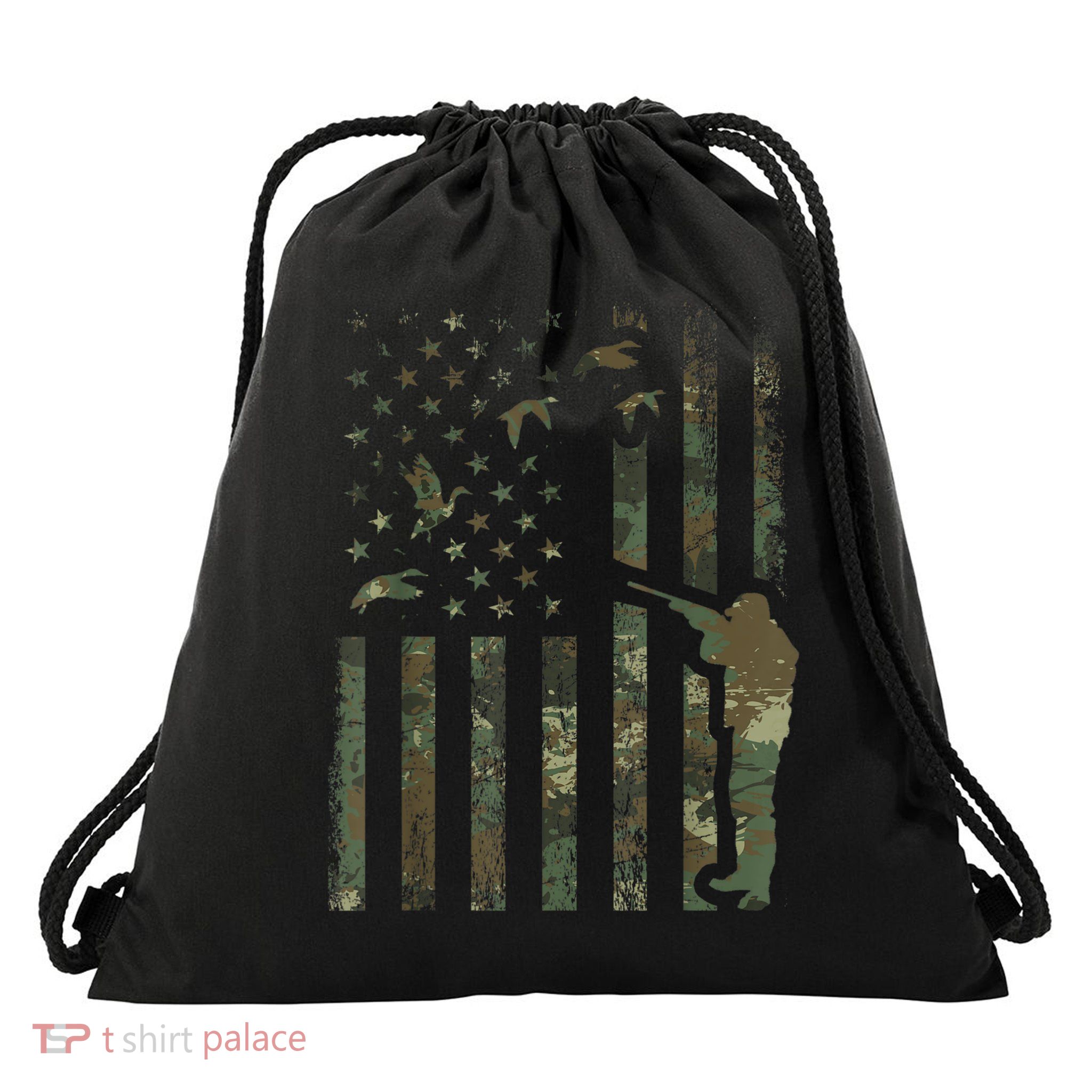 Duck Hunting Camo Men Camouflage Hunter American Flag Drawstring Bag