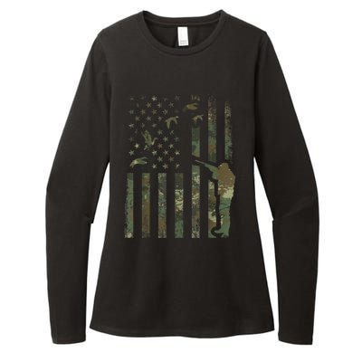 Duck Hunting Camo Men Camouflage Hunter American Flag Womens CVC Long Sleeve Shirt