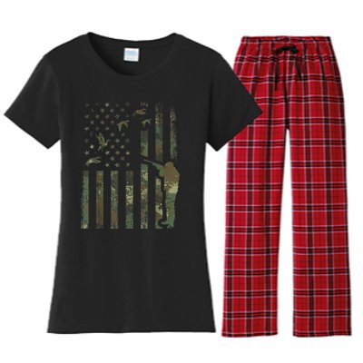 Duck Hunting Camo Men Camouflage Hunter American Flag Women's Flannel Pajama Set