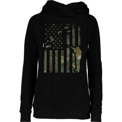 Duck Hunting Camo Men Camouflage Hunter American Flag Womens Funnel Neck Pullover Hood