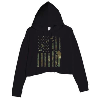 Duck Hunting Camo Men Camouflage Hunter American Flag Crop Fleece Hoodie