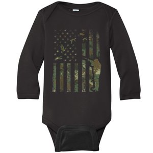 Duck Hunting Camo Men Camouflage Hunter American Flag Baby Long Sleeve Bodysuit