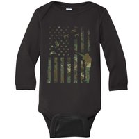 Duck Hunting Camo Men Camouflage Hunter American Flag Baby Long Sleeve Bodysuit