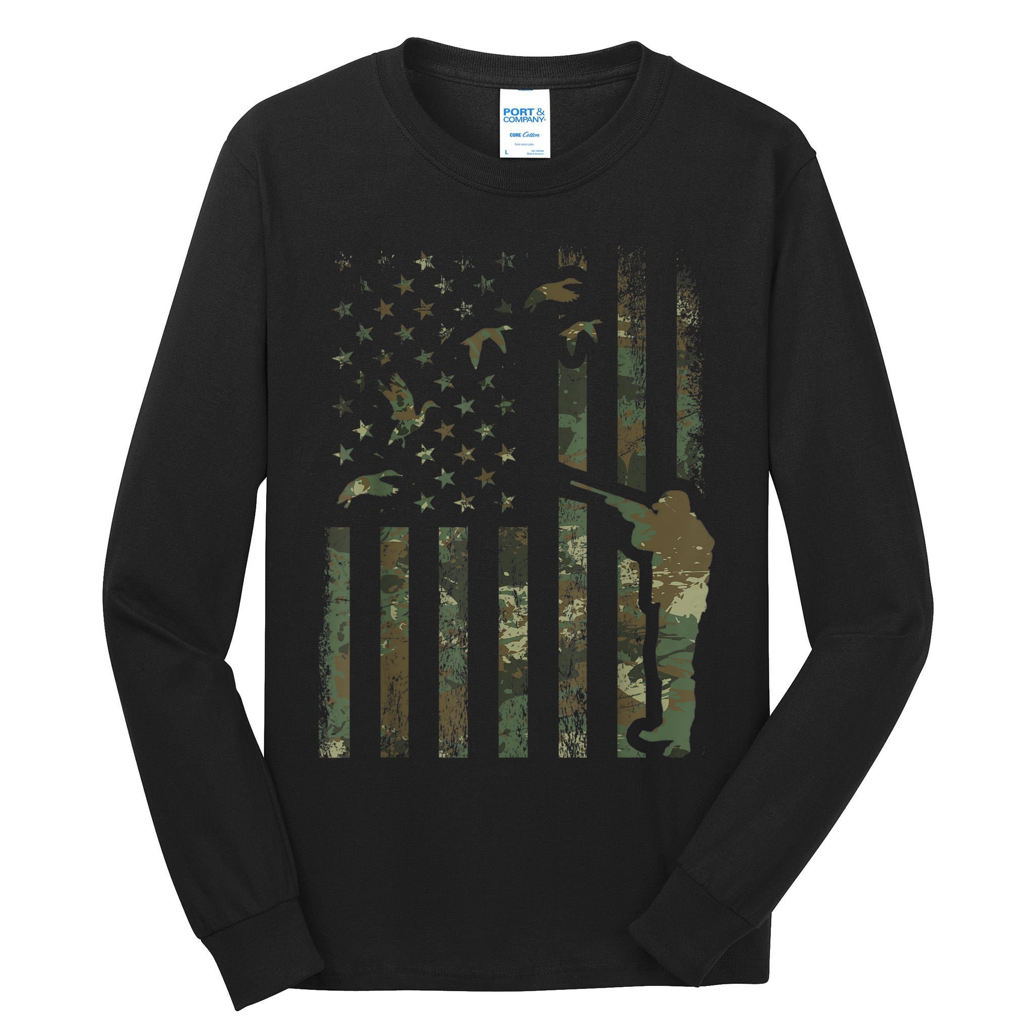 Duck Hunting Camo Men Camouflage Hunter American Flag Tall Long Sleeve T-Shirt
