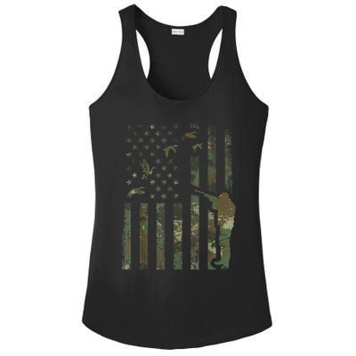 Duck Hunting Camo Men Camouflage Hunter American Flag Ladies PosiCharge Competitor Racerback Tank