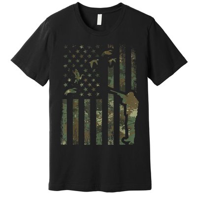 Duck Hunting Camo Men Camouflage Hunter American Flag Premium T-Shirt