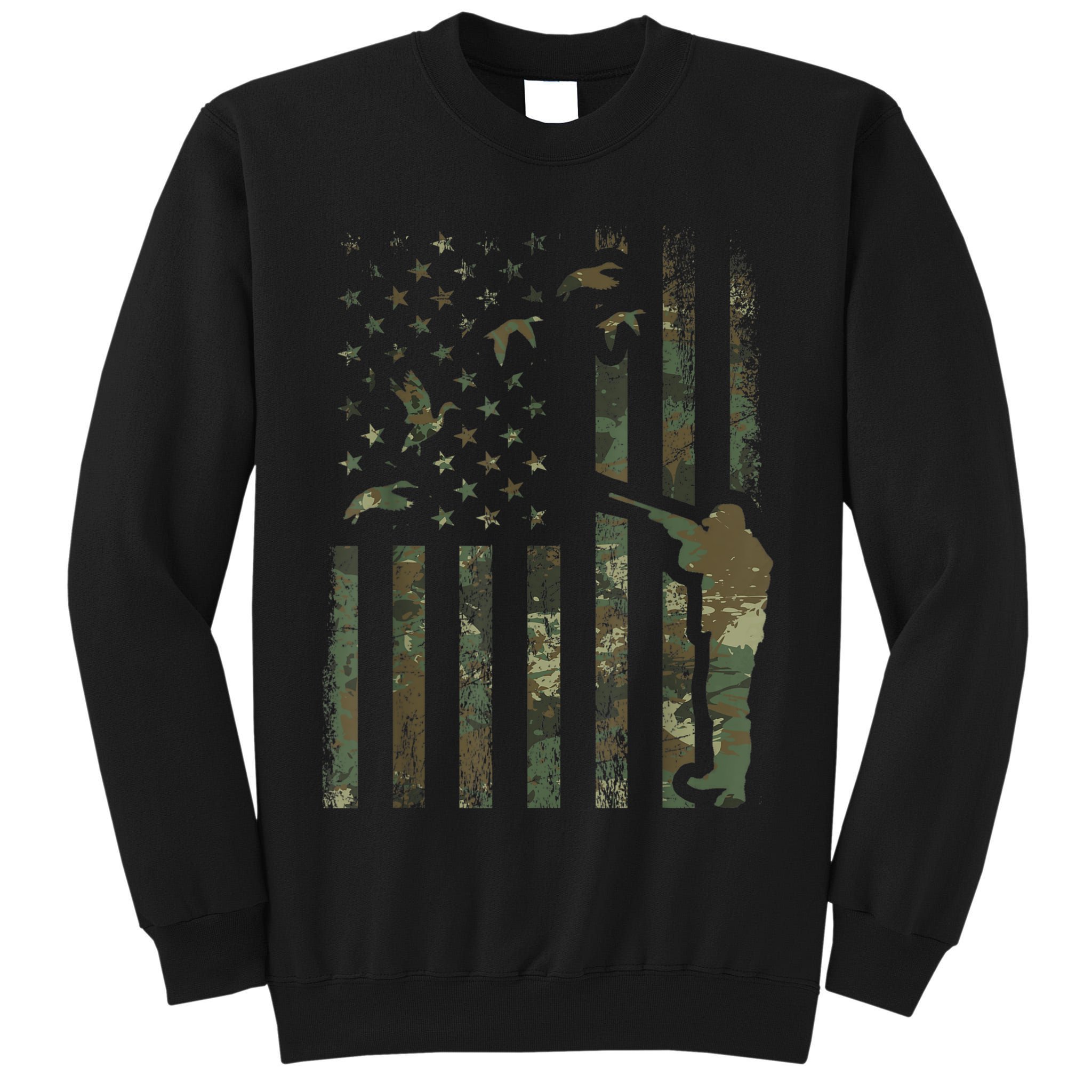 Duck Hunting Camo Men Camouflage Hunter American Flag Tall Sweatshirt