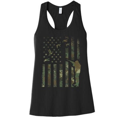 Duck Hunting Camo Men Camouflage Hunter American Flag Women's Racerback Tank