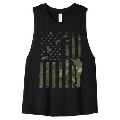 Duck Hunting Camo Men Camouflage Hunter American Flag Women's Racerback Cropped Tank