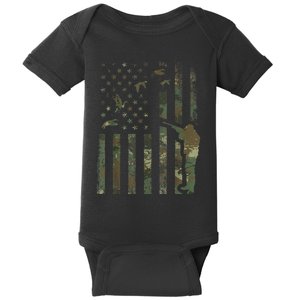 Duck Hunting Camo Men Camouflage Hunter American Flag Baby Bodysuit