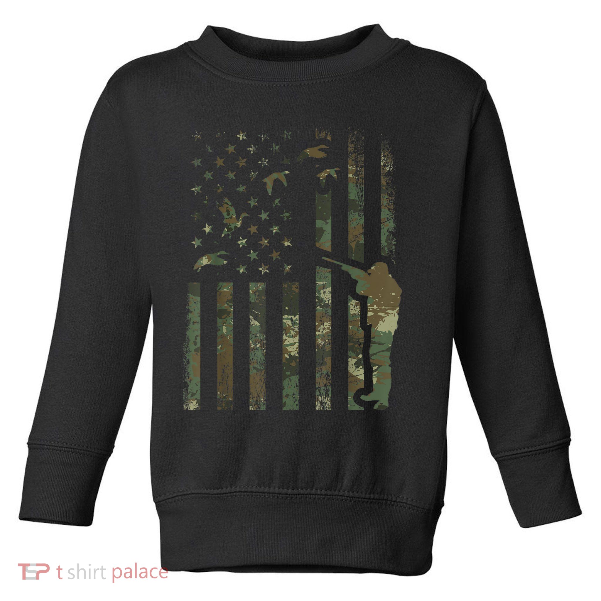 Duck Hunting Camo Men Camouflage Hunter American Flag Toddler Sweatshirt