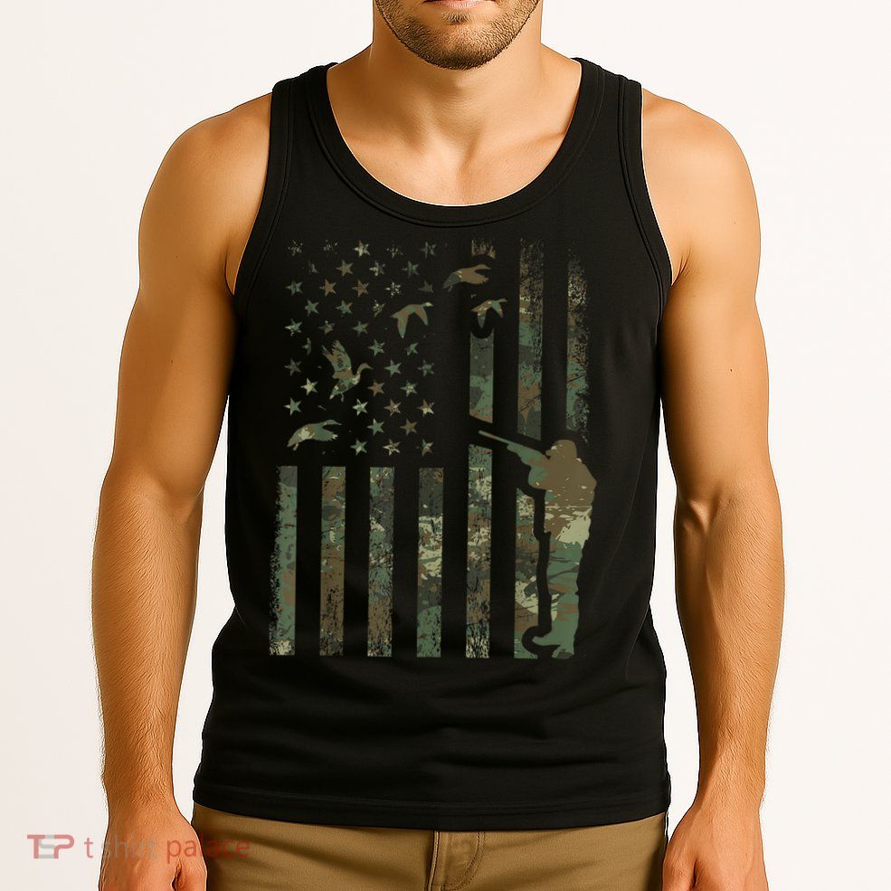 Duck Hunting Camo Men Camouflage Hunter American Flag Tank Top