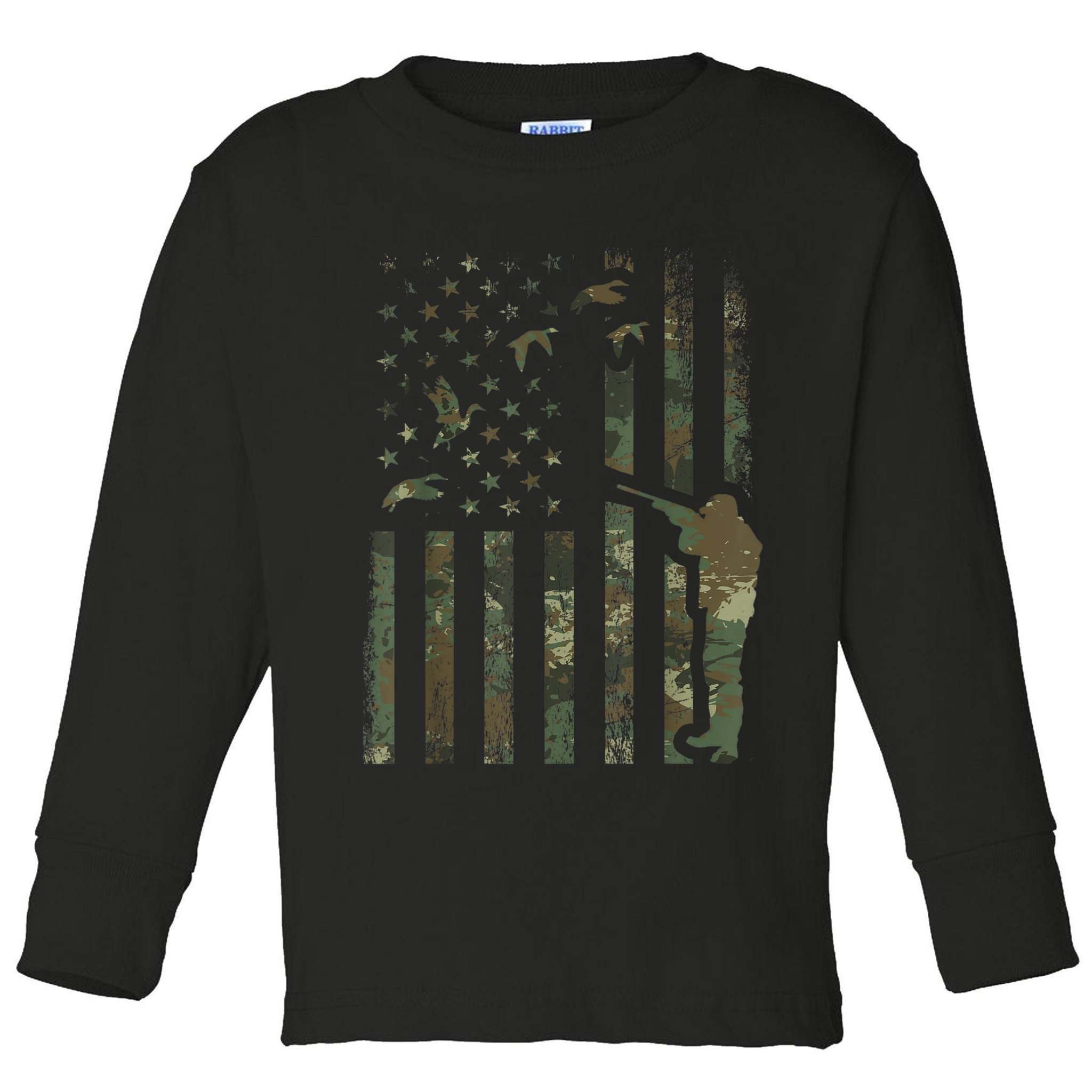 Duck Hunting Camo Men Camouflage Hunter American Flag Toddler Long Sleeve Shirt