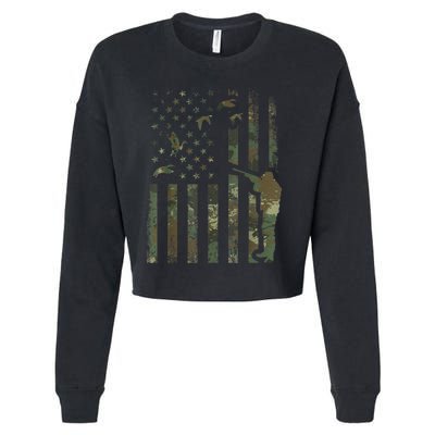 Duck Hunting Camo Men Camouflage Hunter American Flag Cropped Pullover Crew