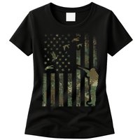 Duck Hunting Camo Men Camouflage Hunter American Flag Womens T-Shirt