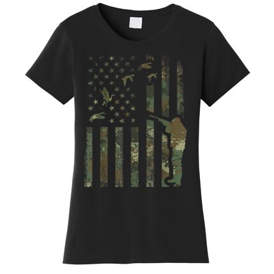 Duck Hunting Camo Men Camouflage Hunter American Flag Women's T-Shirt