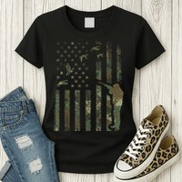 Duck Hunting Camo Men Camouflage Hunter American Flag Womens T-Shirt