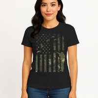 Duck Hunting Camo Men Camouflage Hunter American Flag Womens T-Shirt