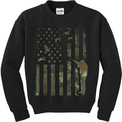 Duck Hunting Camo Men Camouflage Hunter American Flag Kids Sweatshirt