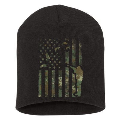 Duck Hunting Camo Men Camouflage Hunter American Flag Short Acrylic Beanie