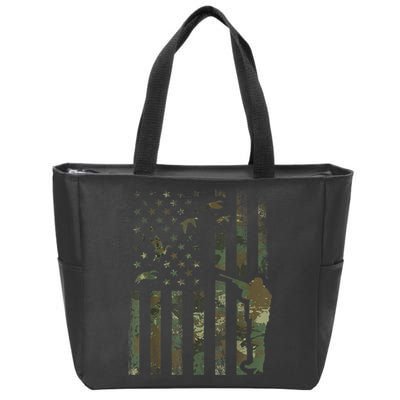 Duck Hunting Camo Men Camouflage Hunter American Flag Zip Tote Bag