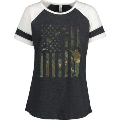 Duck Hunting Camo Men Camouflage Hunter American Flag Enza Ladies Jersey Colorblock Tee