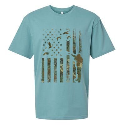 Duck Hunting Camo Men Camouflage Hunter American Flag Sueded Cloud Jersey T-Shirt