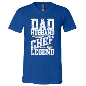 Dad Husband Chef Legend Cook Cooking Funny Chef Gift V-Neck T-Shirt