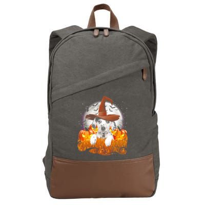 Dalmatian Halloween Cute Dog Witch On Halloween Pumpkin Gift Cotton Canvas Backpack