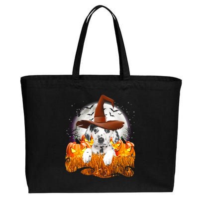 Dalmatian Halloween Cute Dog Witch On Halloween Pumpkin Gift Cotton Canvas Jumbo Tote