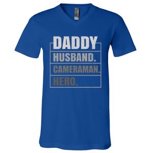 Daddy Husband Camera Hero Fathers Day Gift V-Neck T-Shirt