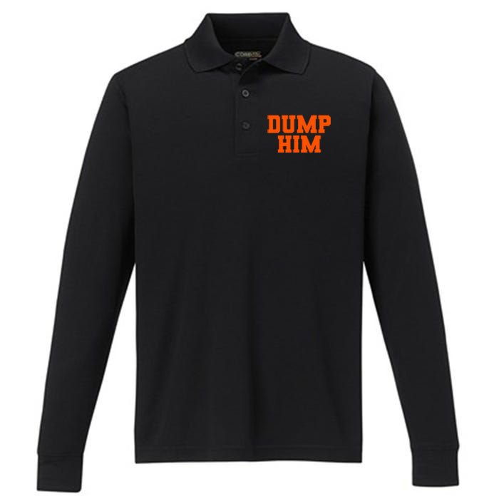 Dump Him Co. Funny Antiboyfriend Blue Classic Fit Crew Neck Performance Long Sleeve Polo