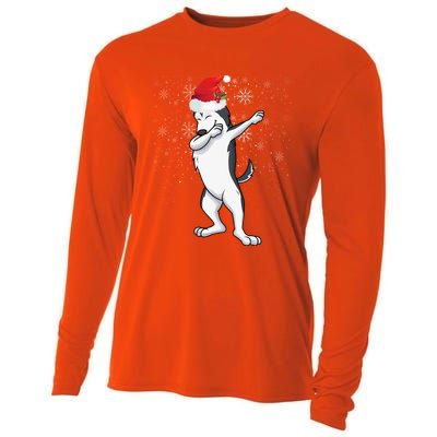 Dabbing Husky Christmas Gift Cooling Performance Long Sleeve Crew