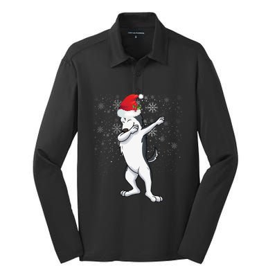 Dabbing Husky Christmas Gift Silk Touch Performance Long Sleeve Polo