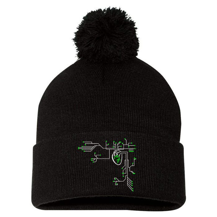 Digital Heart Computer Chip Circuit Electronics Geek Pom Pom 12in Knit Beanie